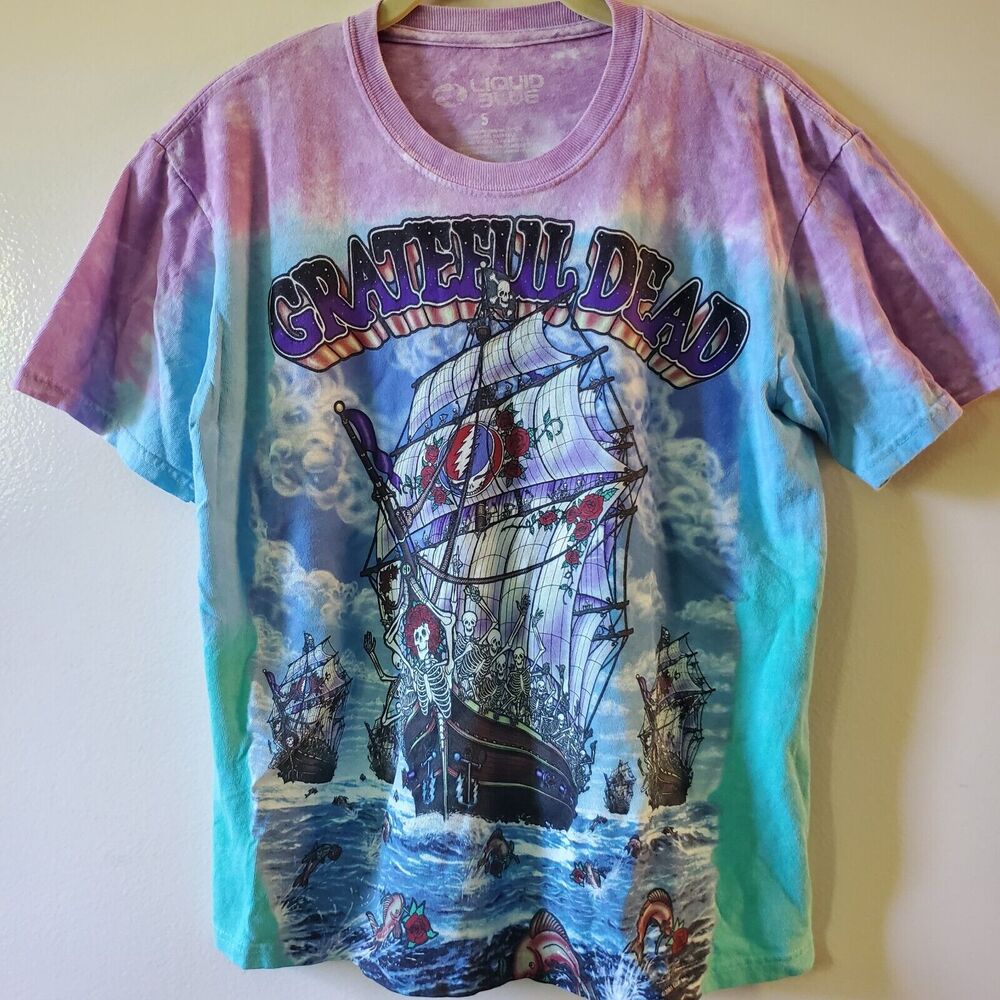 Liquid Blue Grateful Dead "Ship of Fools" Tie Dye T-shirt Size Small Dead Head